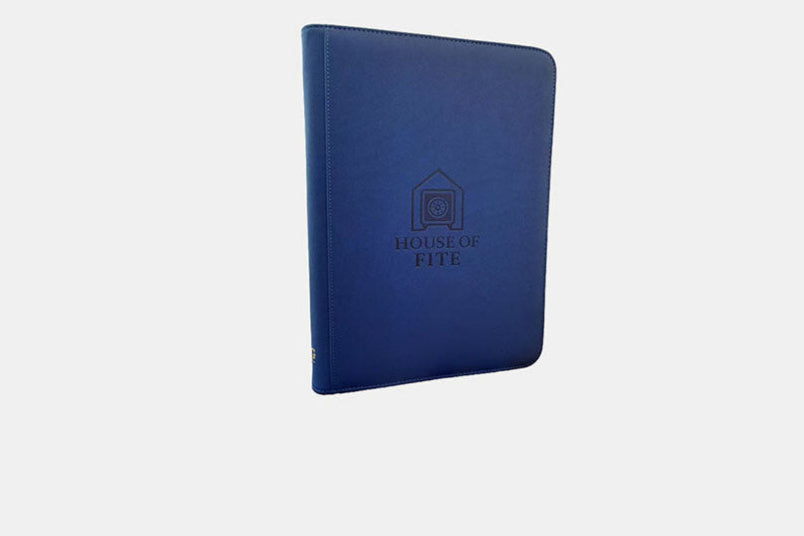 Blue Binder with 'House of Fite' branding on a light gray background
