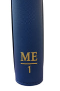 Blue cylindrical object with 'ME 1' text on a blue binder